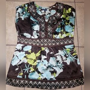 Reitmans Floral Raw Hem Blouse Top Size Large